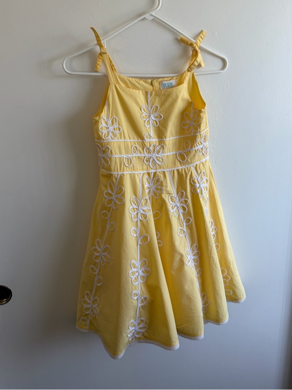 Yellow Floral Embroidered Tie-Strap Kids Dress